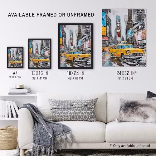 Artery8 New York City Taxi Times Square Cityscape Framed Wall Art Print, Multicolour, W: 21.0 cm, H: 29.7 cm – 3