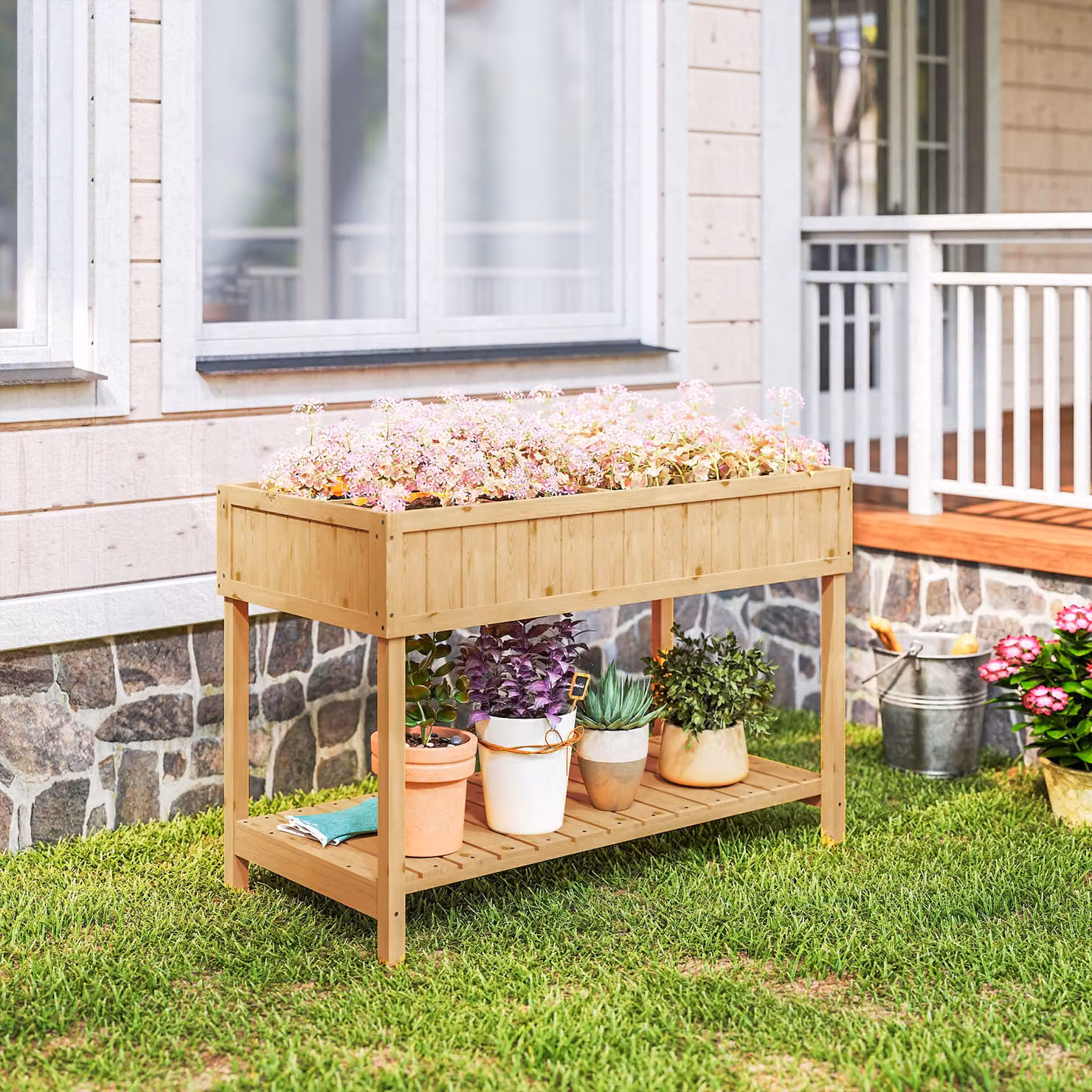Outsunny Brown Wooden 8-Compartment Raised Garden Planter with Rustic Finish, W/D/H: 106 x 46 x 76 cm – 2
