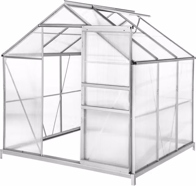 tectake Aluminium Greenhouse with Foundation and Polycarbonate Sliding Windows in Transparent – 1