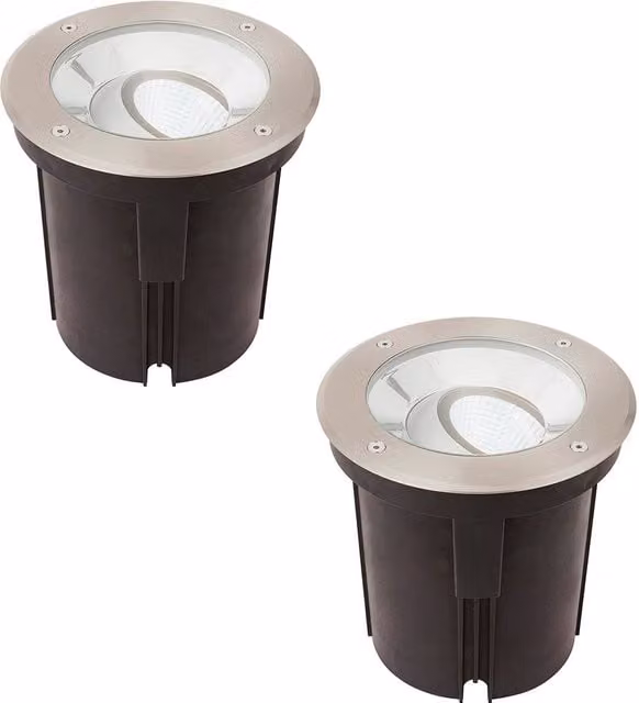 Loops 2 Pack Stainless Steel IP67 Ground Recessed LED Garden Lights in Silver with 16.5W Cool White Tilting Heads – 1