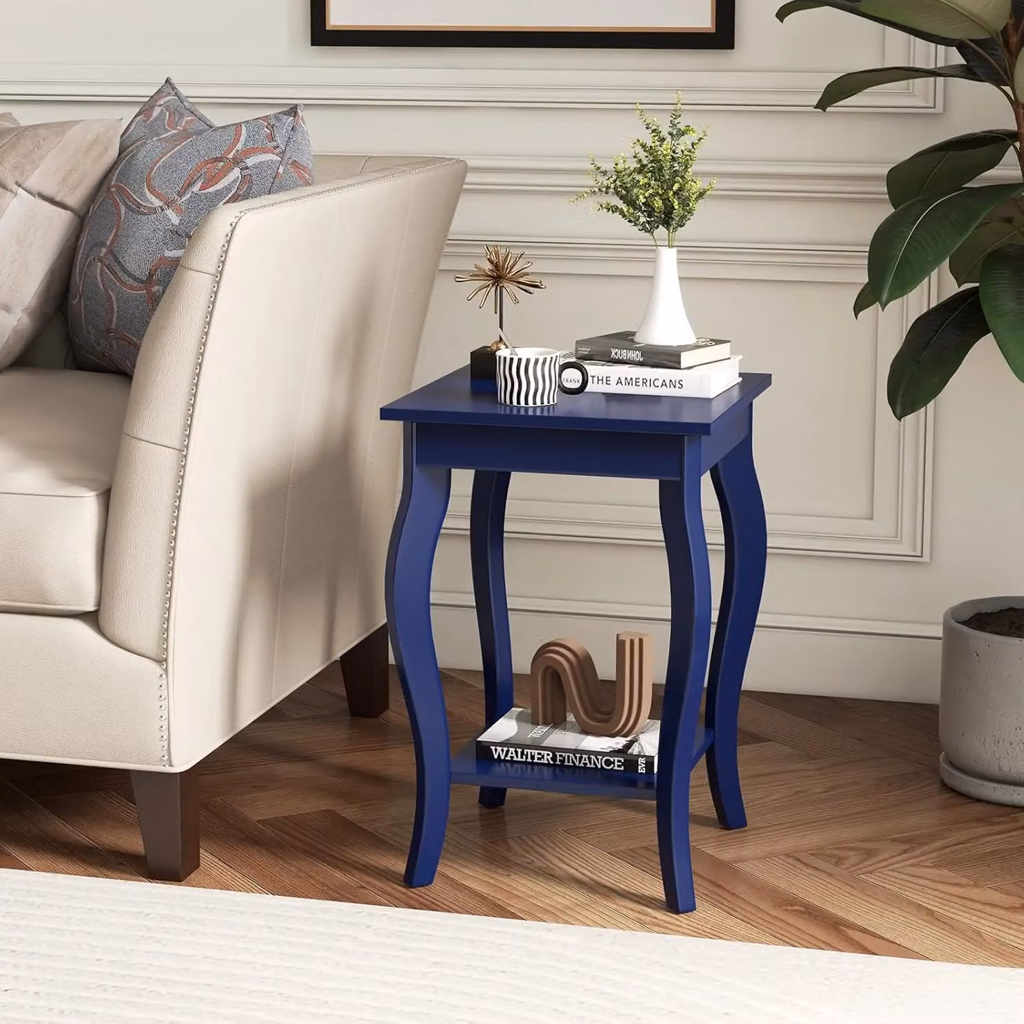 Gymax Set of 2 Blue 2-Tier Modern Accent End Tables with Curved Legs – 2