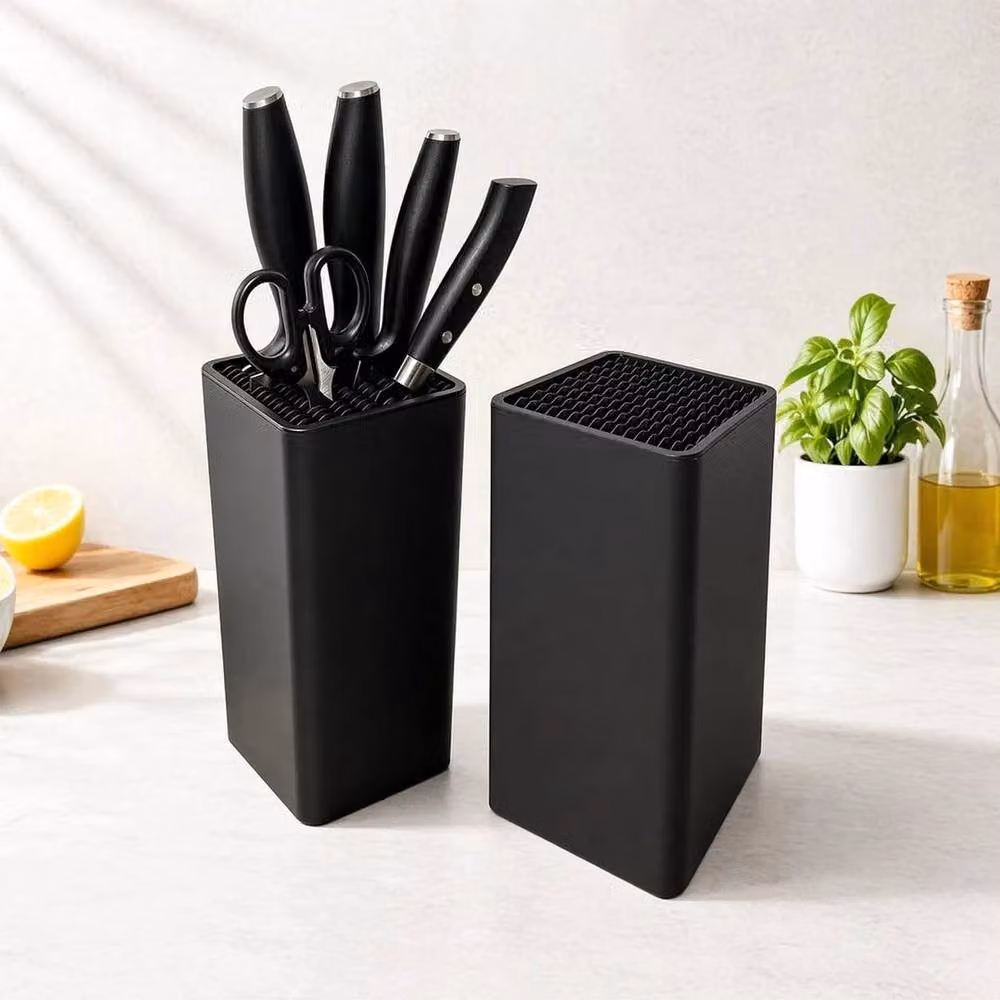FORGEVIO Black Non-Slip Square Block Holder with Scissors Slot – 6