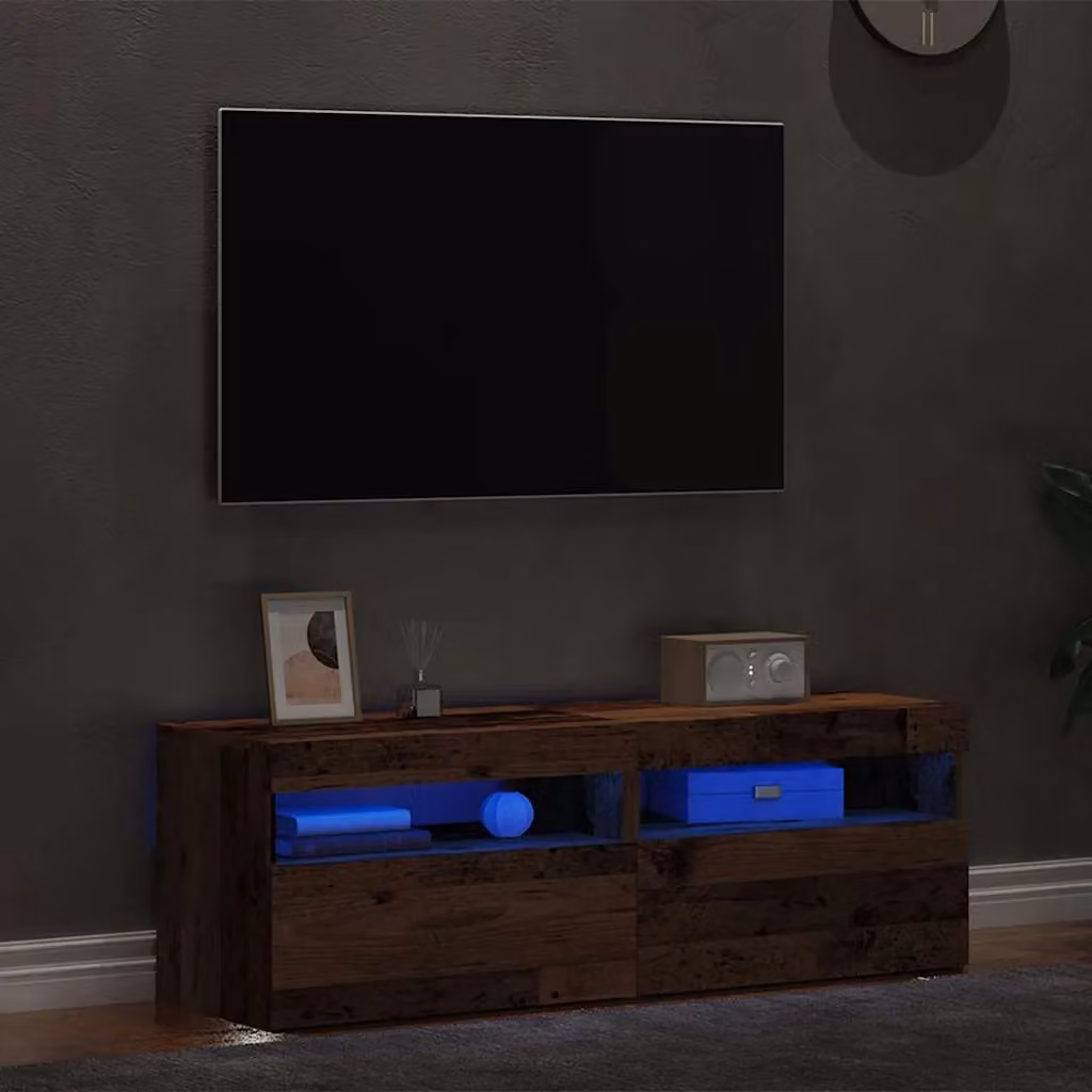 Berkfield Home Set of 2 Modern TV Cabinets with LED Lights in Brown Old Wood Finish – 4