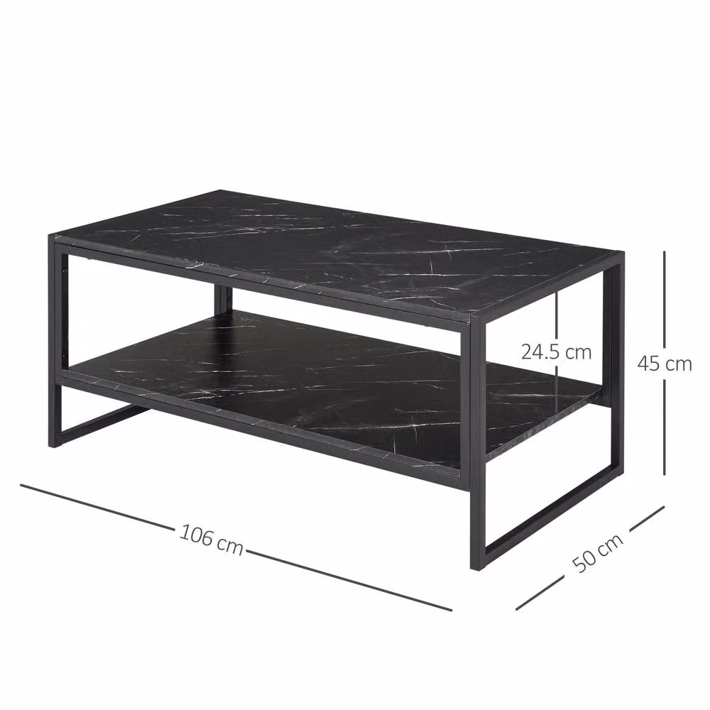 ERGOVEXA Modern Black Rectangular Coffee Table with Serving Tiers, W/D/H: 106 x 50 x 45 cm – 2
