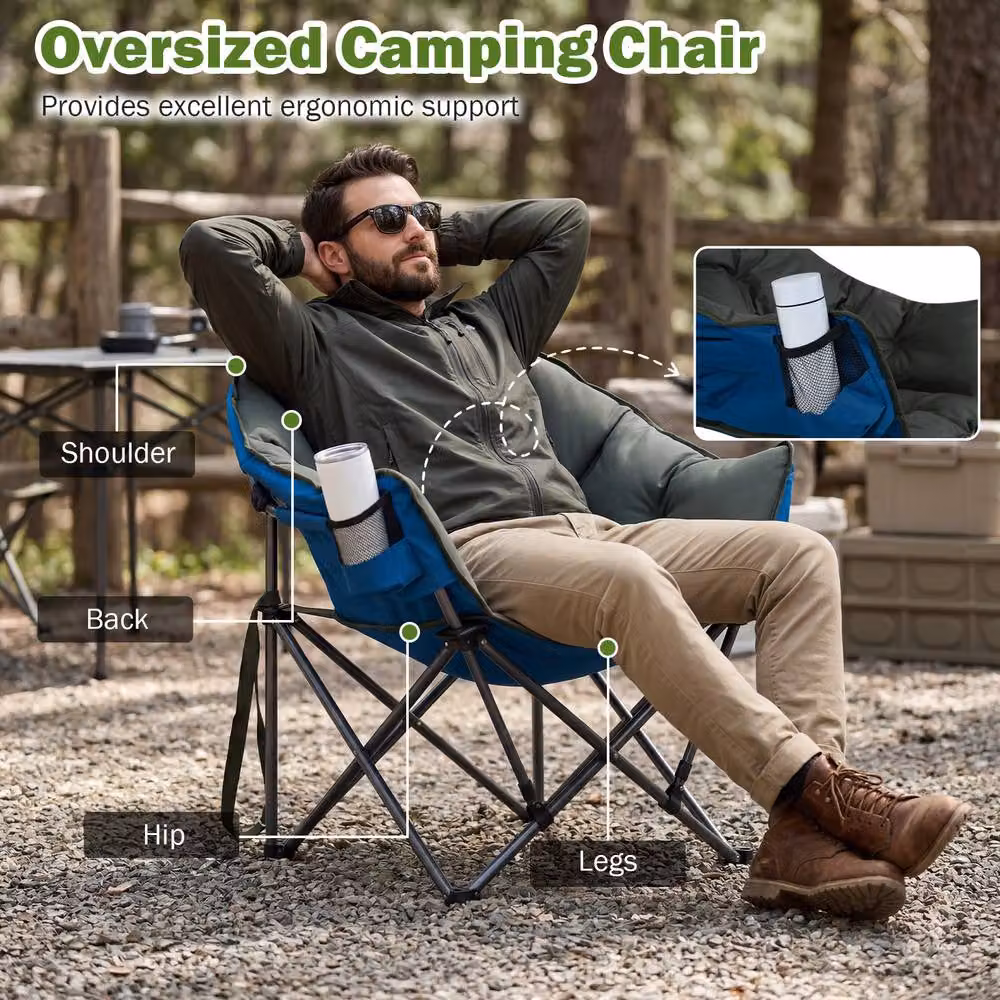 Costway Oversized Folding Camping Chair with Padded Seat and Cup Holder in Green – 8