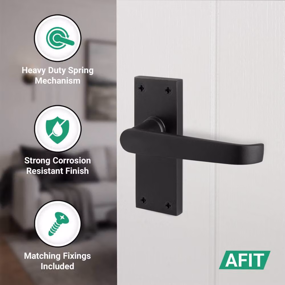 AFIT Matt Black Long Backplate Door Handle Latch Set, 4 Pairs – 3