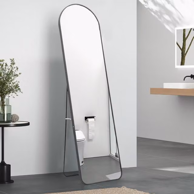 Livingandhome Modern Arched Metal Full Length Freestanding Mirror in Black, Height: 160 cm
