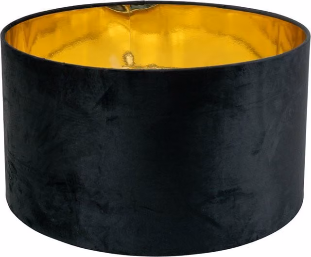 ValueLights Reni Large Black Velvet and Gold Cylinder Ceiling Lamp Shade with Bulb