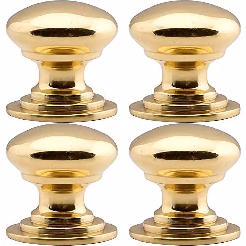 Loops 4 Pack Victorian Round Cupboard Door Knob, Polished Brass, Diameter: 38 mm