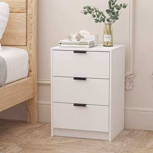 Home Source Stratford 3 Drawer Bedside Chest in White