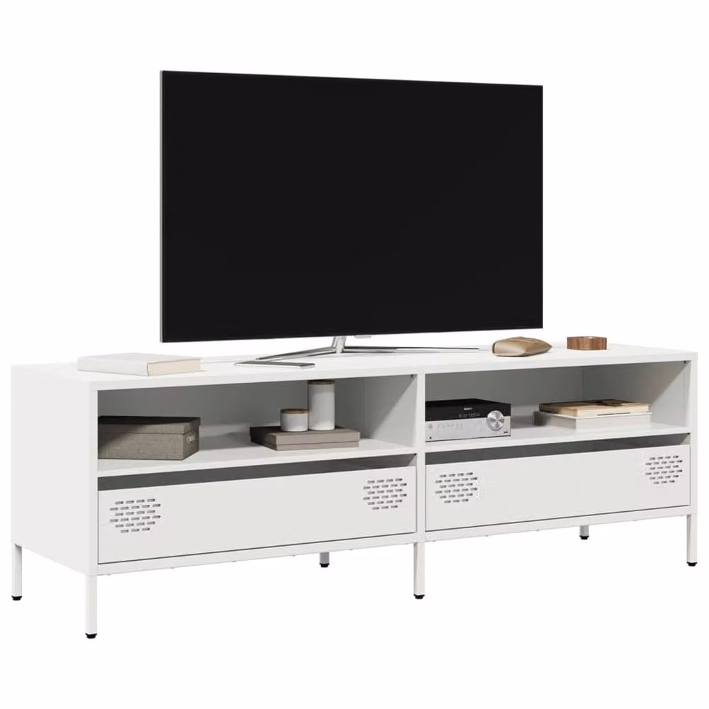 Berkfield Home White Industrial TV Cabinet in Matt Metal, W/D/H: 135 x 39 x 43.5 cm – 2