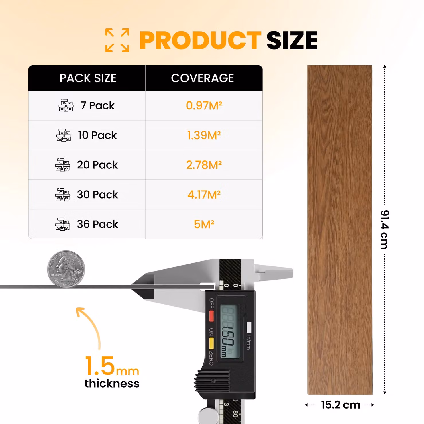 Novecrafto Self Adhesive Wood Look Vinyl Floor Planks, Light Brown, Pack of 36, W: 91.4 cm, D: 15.2 cm – 4