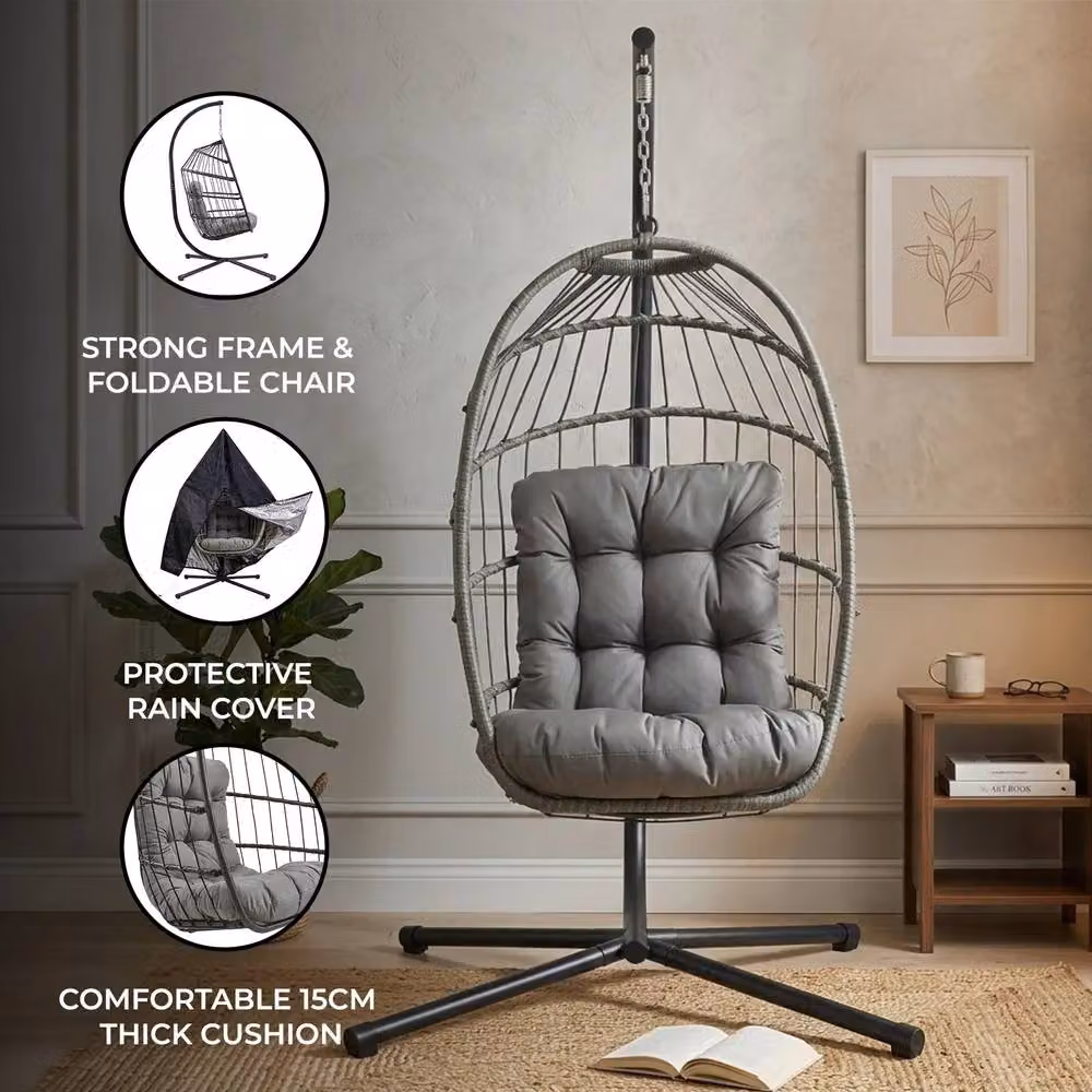 Monstershop Rattan Hanging Egg Chair in Grey – 1
