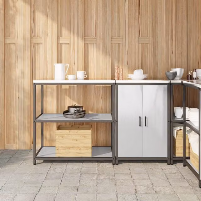 Berkfield Home Modern Silver Kitchen Storage Set with 2 Pieces and Internal Shelves, W/D/H: 150 x 50 x 92 cm