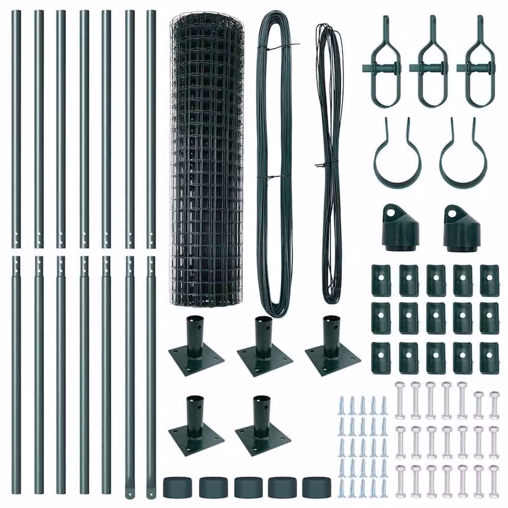 Berkfield Home Green Euro Fence with 7 Flanged Posts, Galvanised Steel, W: 10 m, H: 1.2 m – 5