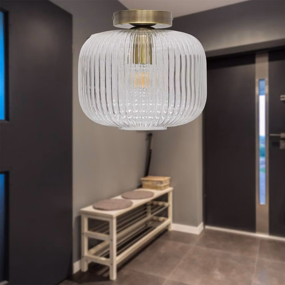 First Choice Lighting Batley Large Ceiling Light Fitting with Transparent Glass and Gold Brass Finish – 2