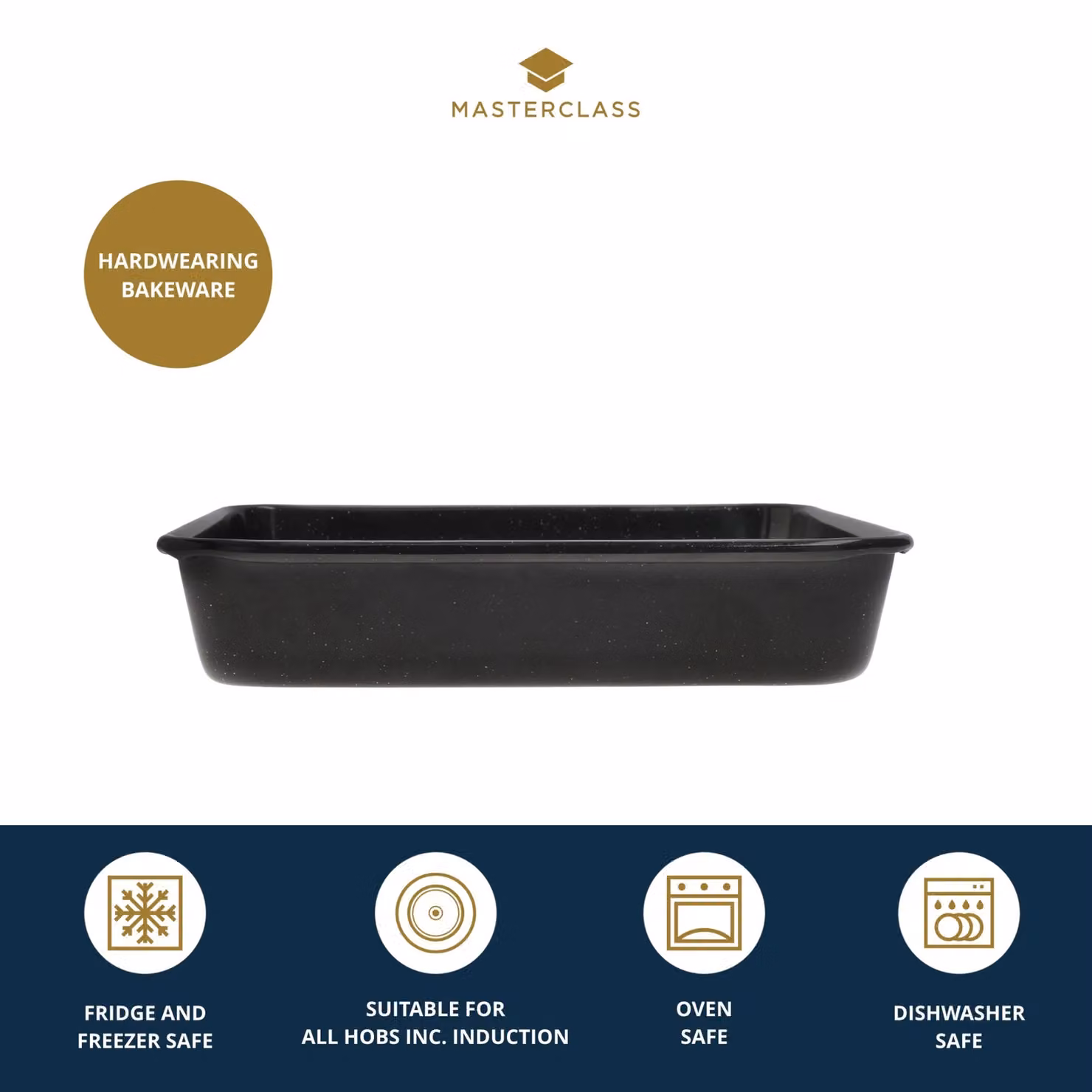 MasterClass Black Vitreous Enamel Square Brownie Tin, W: 23 cm, H: 4 cm – 4