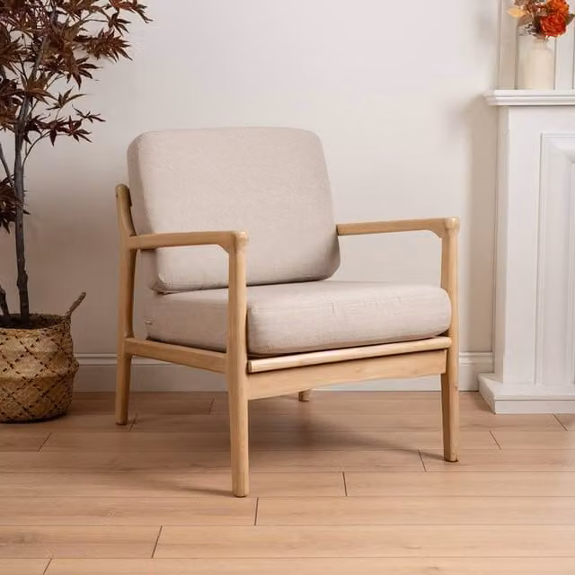 Scottish Everlastings Ltd Mid-Century Linen Effect Accent Chair in Beige
