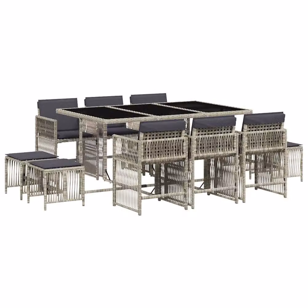 Berkfield Home 11 Piece Light Grey Poly Rattan Garden Dining Set with Cushions – 2