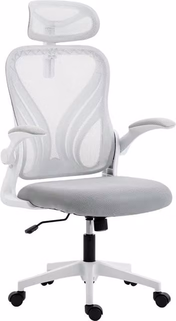 HOMCOM Ergonomic Office Chair with Foldable Backrest, 2D Headrest and Armrests in Grey – 1