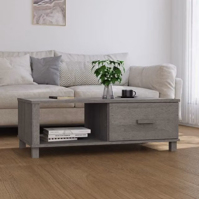 Berkfield Home HAMAR Coffee Table in Light Grey Solid Pine Wood, W: 100 cm, D: 55 cm, H: 35 cm – 1