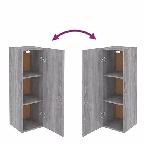 vidaXL Modern Wall Mounted Grey TV Cabinet with Hinged Doors and Internal Shelves, W/D/H: 30.0 x 30.5 x 90.0 cm – 3