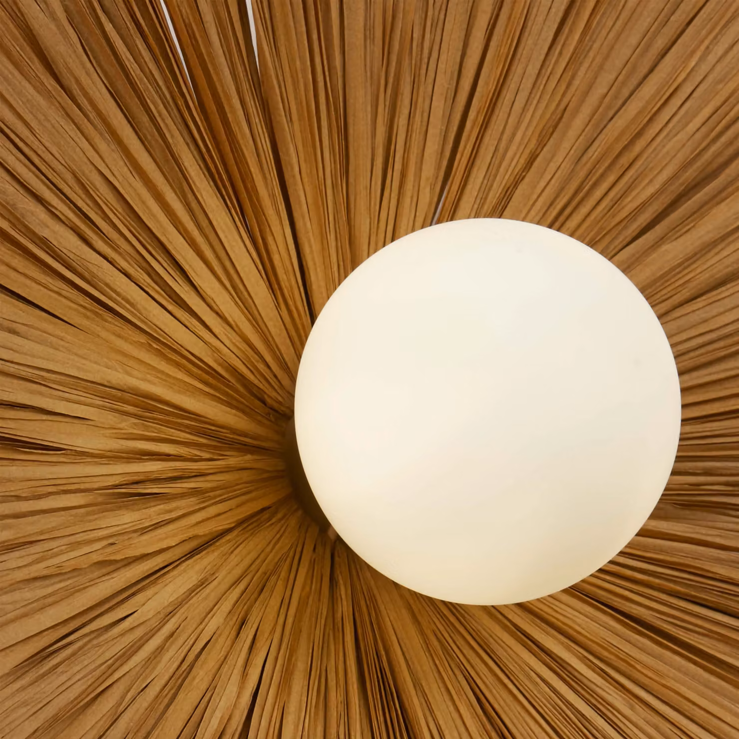 Lighting Collection Raffia Opal Wall Light in Brown with Rattan and Glass Details – 3