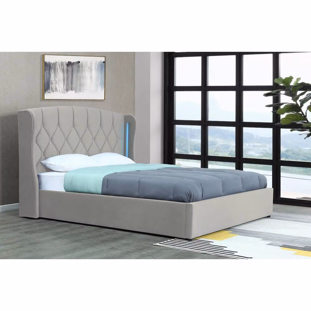 KDMD Mayfair Double Ottoman Bed Frame in Light Grey with LED Lighting, W/D/H: 140 x 200 x 171 cm – 2