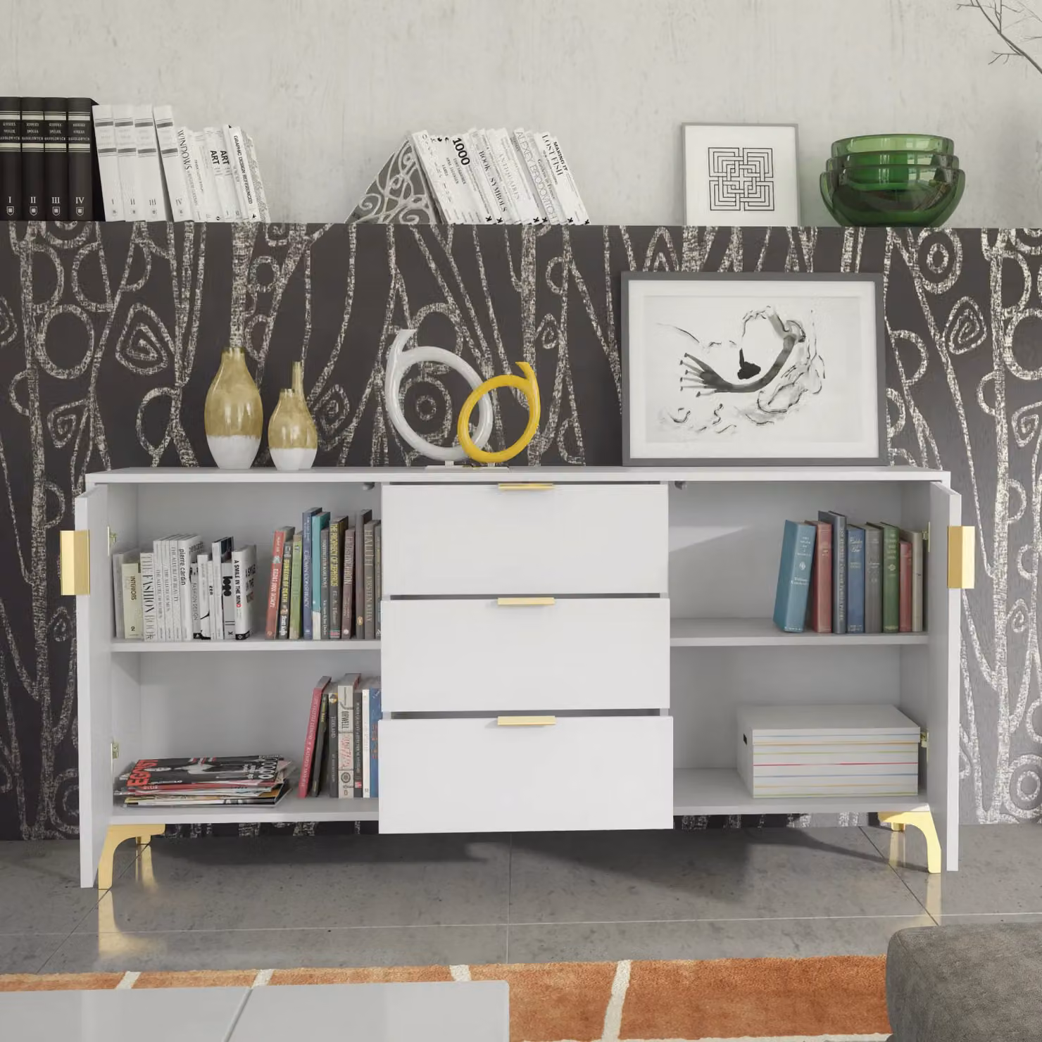 Creative Furniture Tide Crest Sideboard in Gold, Grey or White with Modern Fluted Design – 2
