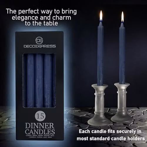 Deco Express Set of 15 Blue Rustic Tapered Wax Candles – 3