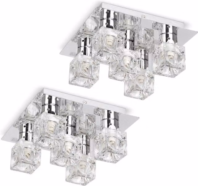 ValueLights Pair of Modern Chrome Ice Cube 5 Way Flush Ceiling Lights in Silver