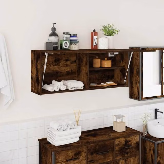 Berkfield Home Smoked Oak Bathroom Wall Cabinet, Brown, W/D/H: 100 x 25 x 40 cm – 1