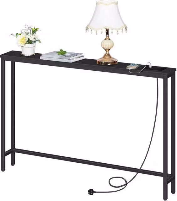 FLAVORA Black Charging Station Console Table W/D/H: 120 x 15 x 79.5 cm