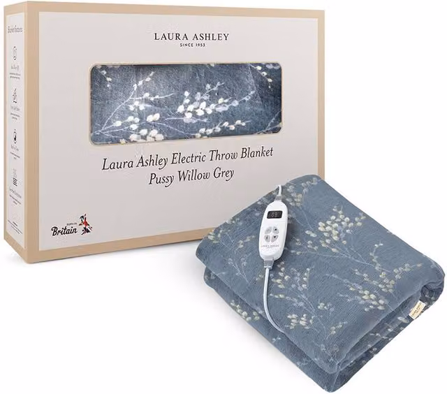 Laura Ashley VQ Heated Throw Electric Blanket in Grey, W: 130 cm, D: 160 cm