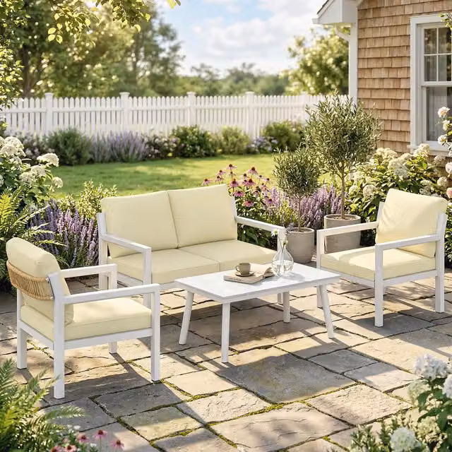 Outsunny 4 Seater Brown Rattan Garden Furniture Set with Cushions