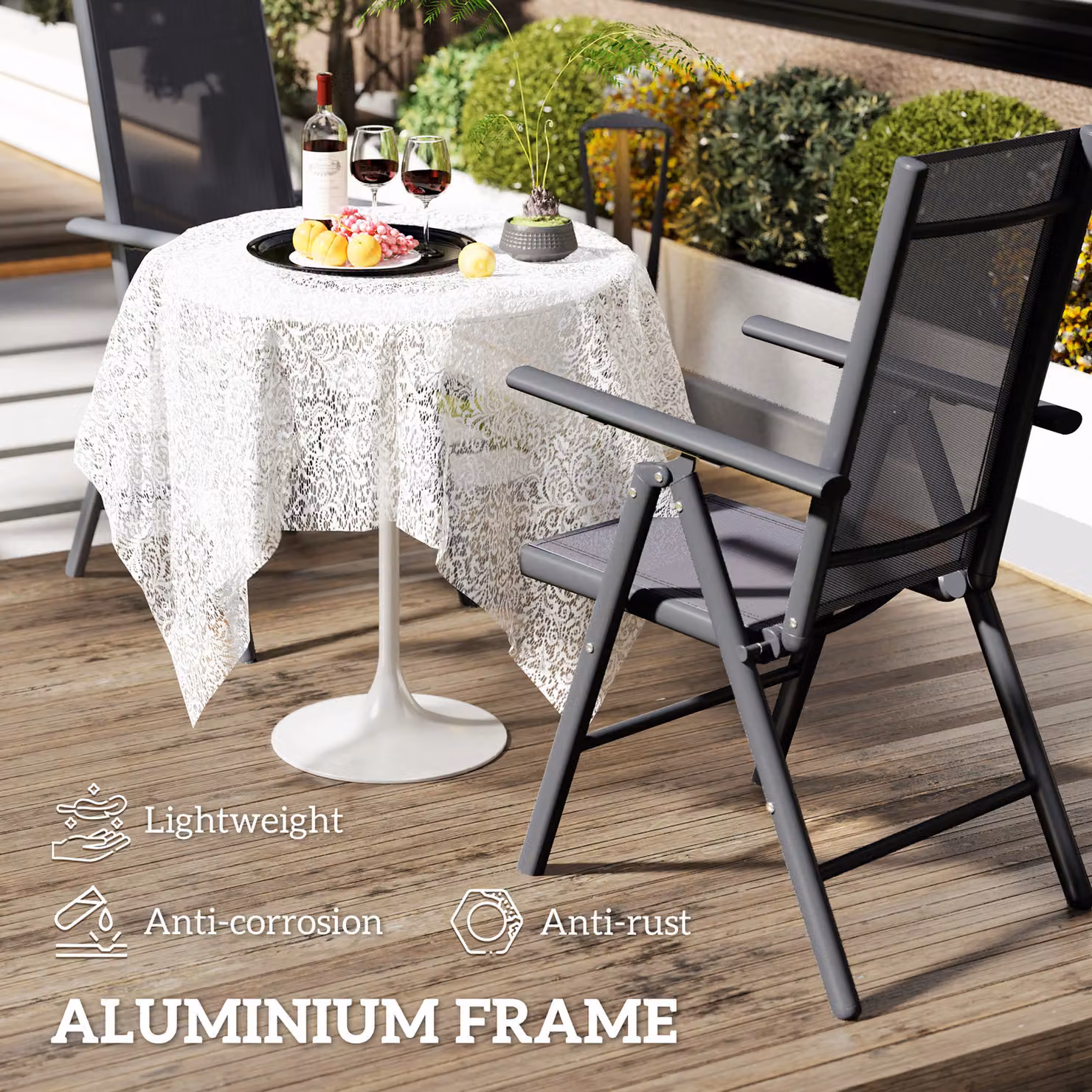 Outsunny Set of 2 Folding Camping Chairs with Powder Coated Aluminium Frame and Breathable Textilene Mesh in Dark Grey – 4