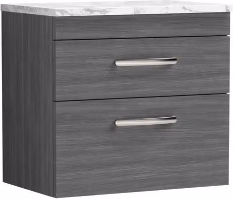 Balterley Millwich 2 Drawer Wall Hung Vanity Unit, Anthracite Grey Woodgrain, W: 60.0 cm – 1