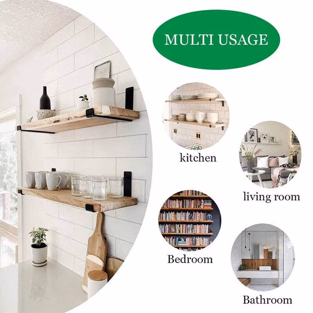 EONLION 4-Piece Rustic Scaffold Board Shelf Brackets in Black, W/D/H: 100 x 40 x 11 cm – 4