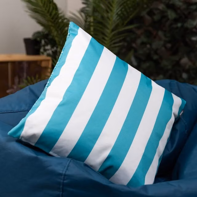Icon Deck Stripe Reversible Outdoor Cushion in Petrol and White