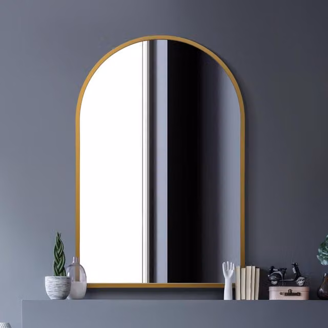 MirrorOutlet The Arcus Modern Metal Framed Arched Wall Mirror in Gold, Width: 120 cm