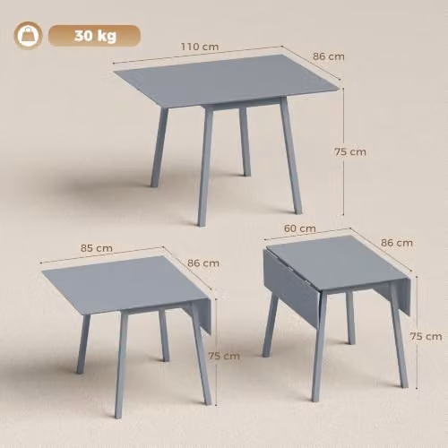 HOMCOM Grey Solid Pine Wood Folding Dining Table with Butterfly Drop Leaf, W/D/H: 110 x 86 x 75 cm – 3