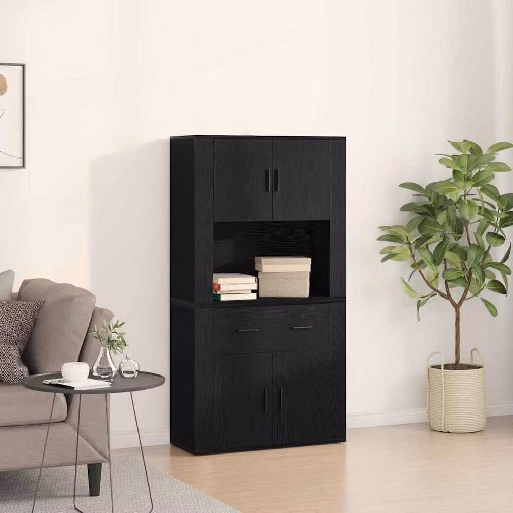 Berkfield Home Black Oak Highboard W/D/H: 80 x 33 x 150 cm – 2