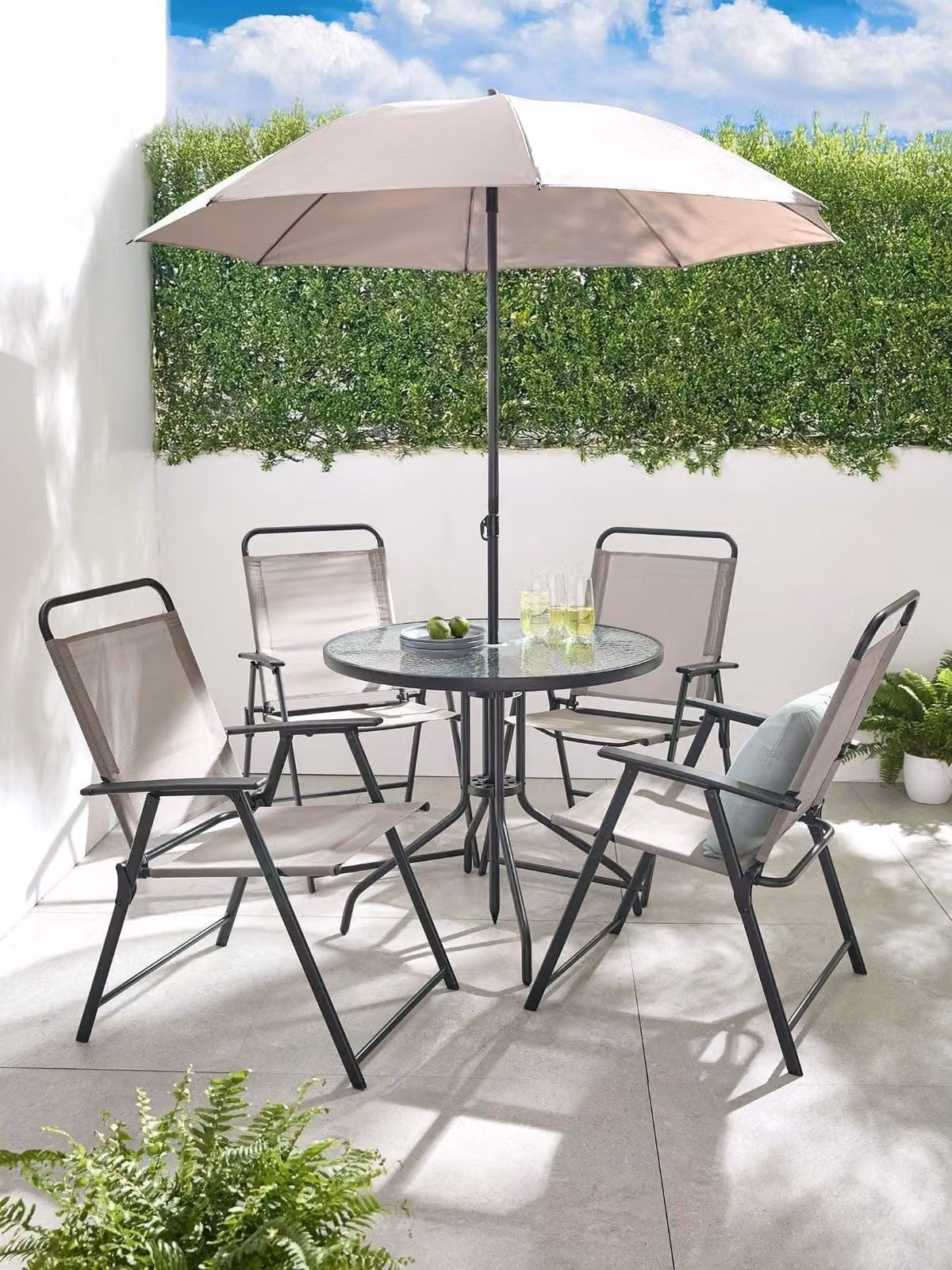 Santa Rosa 6-Piece Round Garden Dining Set in Grey with Glass Top and Powder Coated Steel Frame