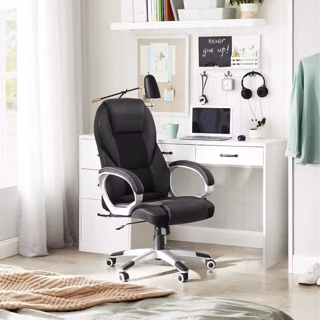 SONGMICS Executive Office Chair with High Back and Headrest in Black Synthetic Leather