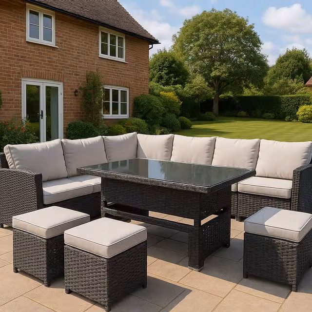 Shatchi LTD 7-Piece Modern Brown Rattan and Metal Garden Sofa Set with Table
