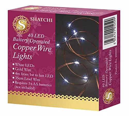 Shatchi 40 LED Battery Operated Copper Wire String Lights in Cool White – 2