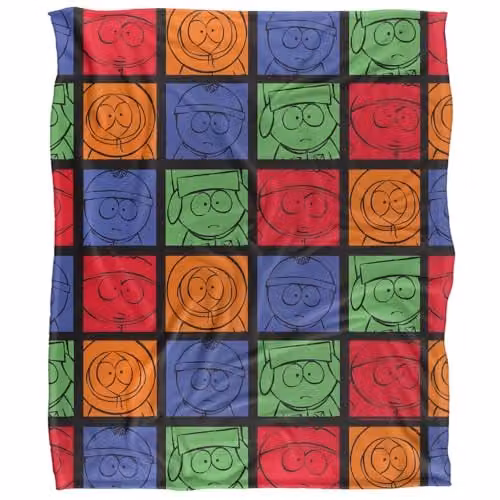 South Park Character Tiles Silky Touch Super Soft Microfibre Throw Blanket, Multicolour, W/D/H: 152 x 127 cm