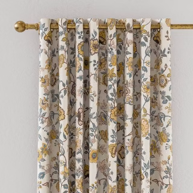 Joules Indienne Floral Blackout Eyelet Curtains, Petrol Blue, H 228.6 cm x W 228.6 cm