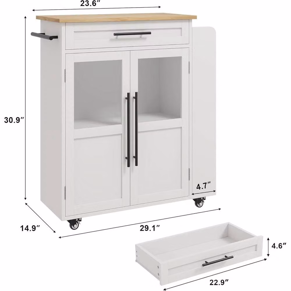 Havendro Rolling Kitchen Cart with 3-Tier Spice Rack and Drawer Storage Cabinet in White – 2