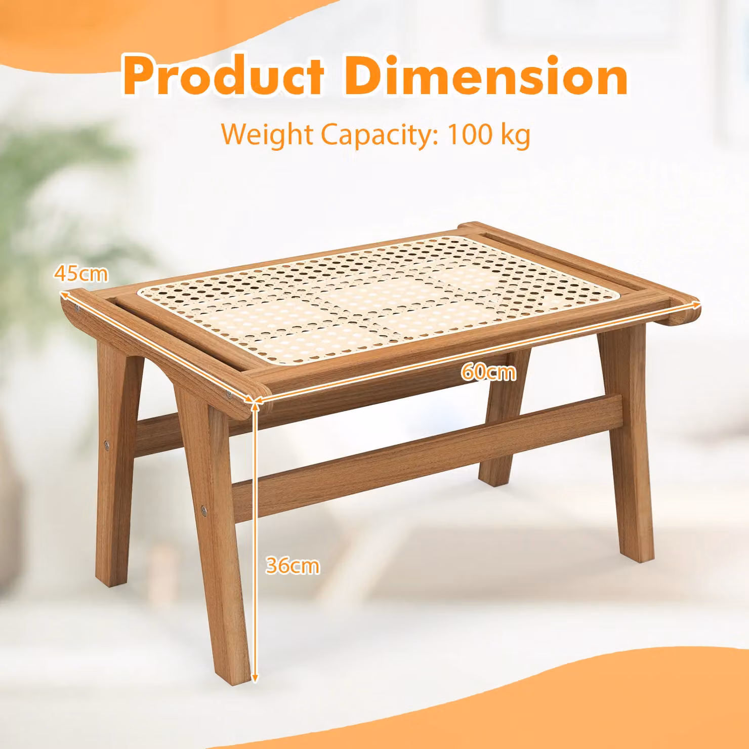 Gymax Natural Teak Wooden Patio Ottoman Footstool in Light Khaki – 2